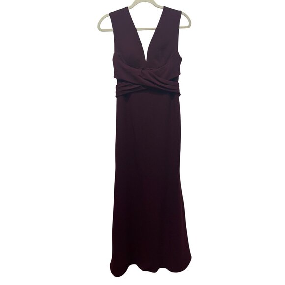 BHLDN Burgundy Sleeveless Maxi Dress With Deep V-Neck & Draped Waist Detail 6 - Picture 1 of 12